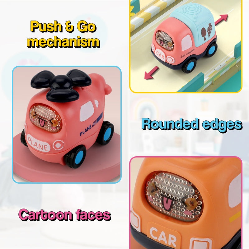 Little City Push & Go Car Set with six cartoon vehicles and foldable city play mat in carry bag