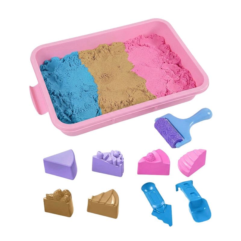 Magic Sand Play Set with tray, molds, and sculpting tools for kids aged 3+