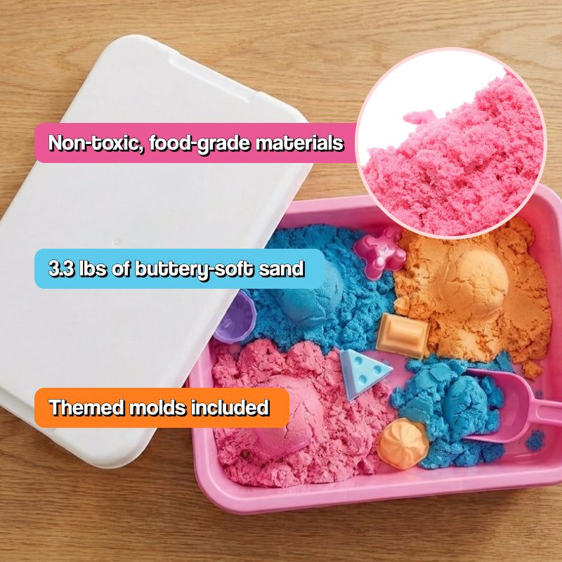 Magic Sand Play Set with tray, sculpting tools, and molds for kids aged 3+