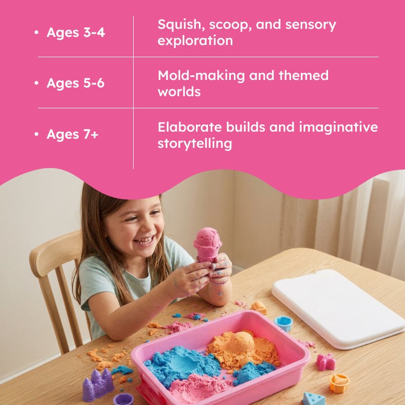 Magic Sand Play Set with tray, molds, and sculpting tools for kids ages 3+