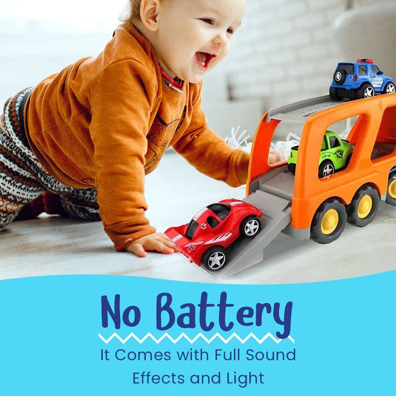 Colorful cartoon sliding car toy set with light and sound effects for children's play and development
