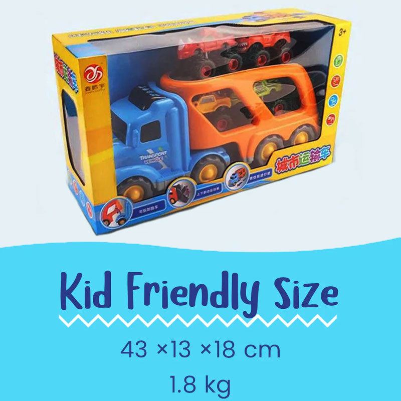Colorful cartoon sliding car toy set with light and sound effects for kids.