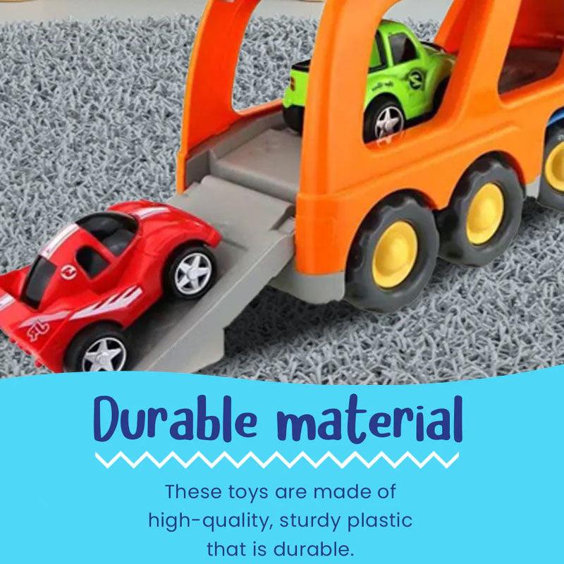Colorful cartoon sliding car toy set with light and sound effects for kids' cognitive and motor skill development