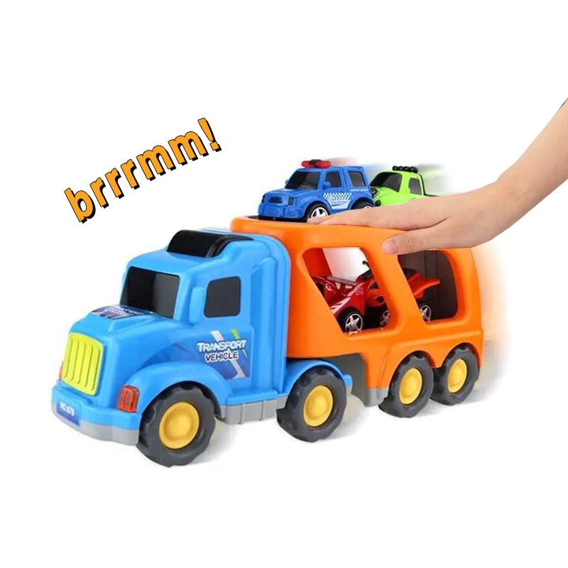 Colorful cartoon sliding car toy set with lights and sound effects for kids' imaginative play and motor skill development