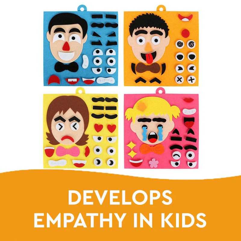 Kids facial expression recognition DIY puzzle board set with colorful fabric pieces for children’s social skill development