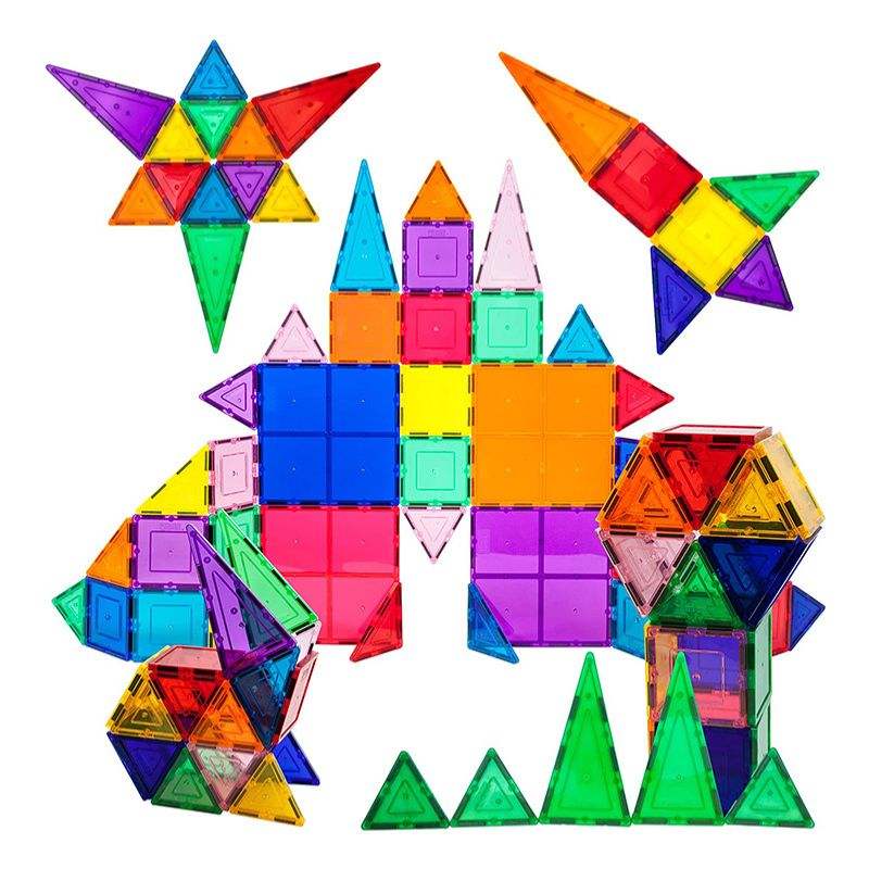 Colorful magnetic building tiles and figures set for creative play and learning