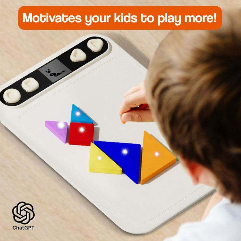 AI powered STEM puzzle board with magnetic pieces and interactive learning display for kids ages 3-9