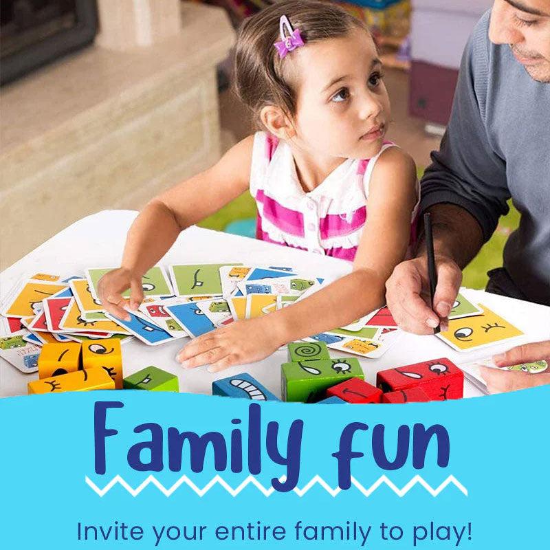 Colorful wooden expression puzzle building blocks game for kids' cognitive and motor skills development