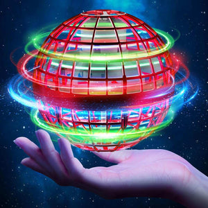 Galaxy Lights Flying Magic Orb glowing with colorful LED lights hovering above a hand at night